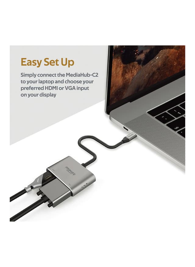 محول USB-C إلى VGA و HDMI رمادي | USB-C To VGA And HDMI Adapter