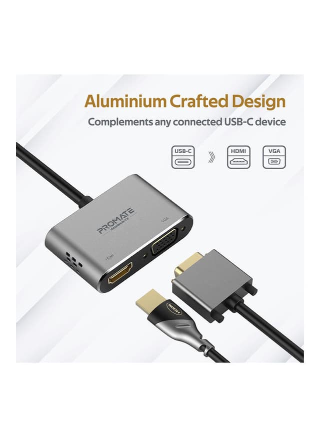 محول USB-C إلى VGA و HDMI رمادي | USB-C To VGA And HDMI Adapter