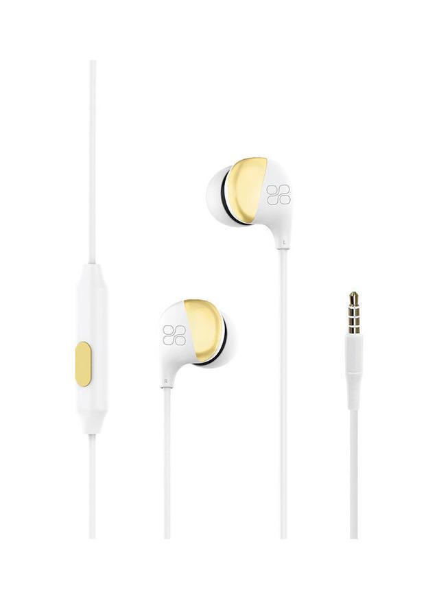 سماعات اذن سلكية بمدخل أواكس 3.5 مم ذهبي و أبيض Promate - In-Ear Earbuds Headphones Gold/White