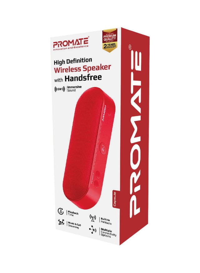 promate Portable Wireless Speaker With Mic Maroon