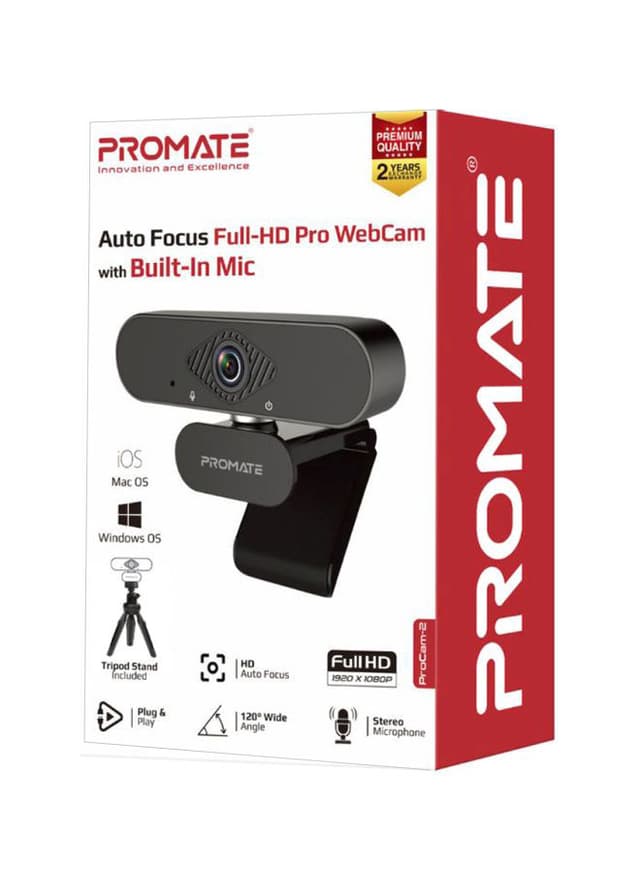 promate Webcam 1080P With Microphone Black - 200602