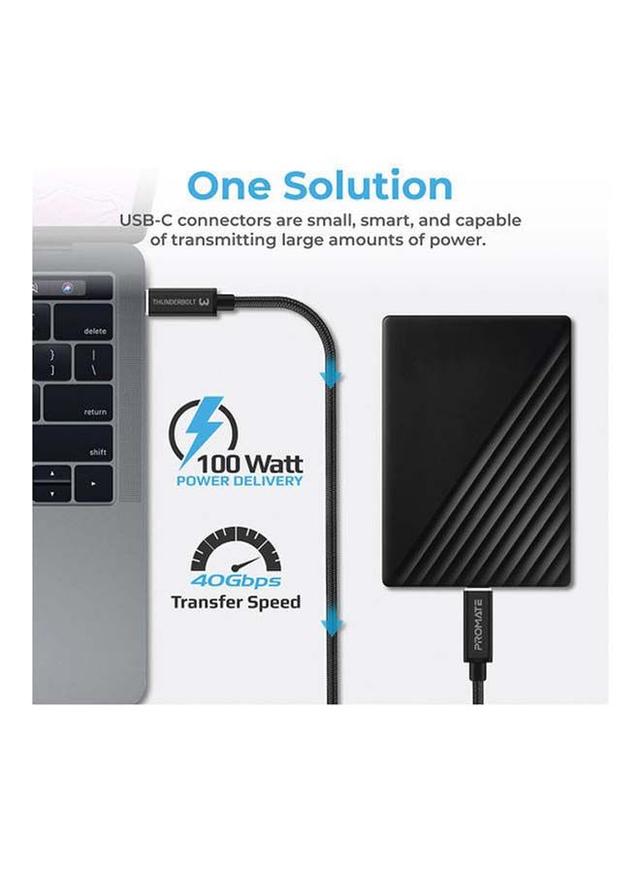 promate Powerful Type-C Thunderbolt 3 Charging Cable With Ultra HD 5K Display Support Black - SW1hZ2U6NTE3MjU5