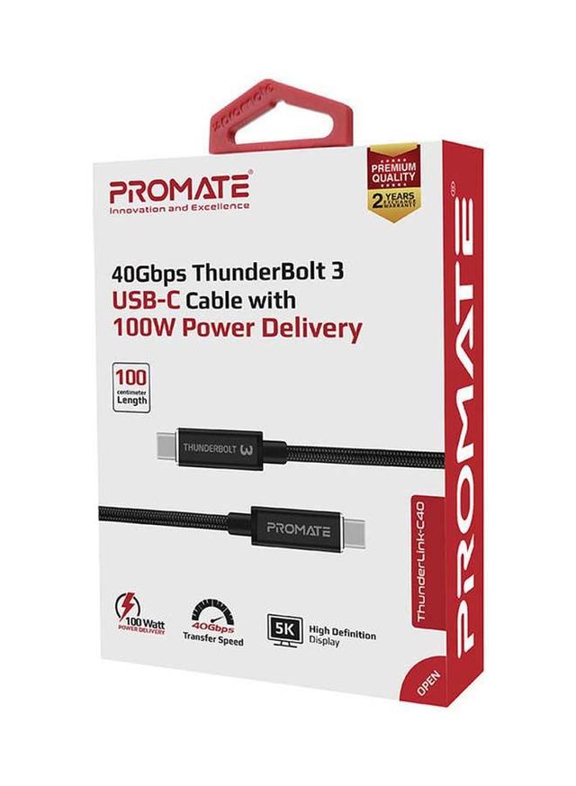 promate Powerful Type-C Thunderbolt 3 Charging Cable With Ultra HD 5K Display Support Black - SW1hZ2U6NTE3MjY3