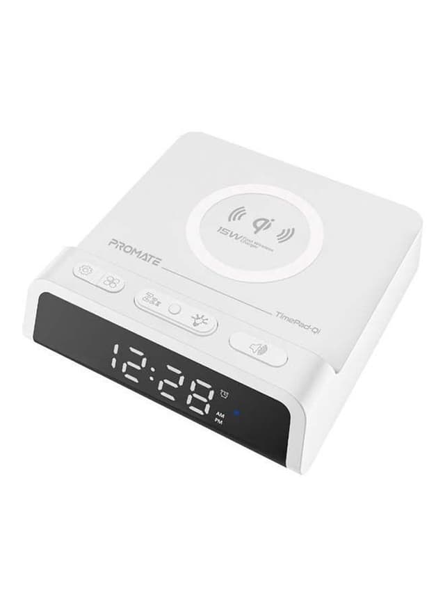promate Alarm Clock With Qi Wireless Charger White