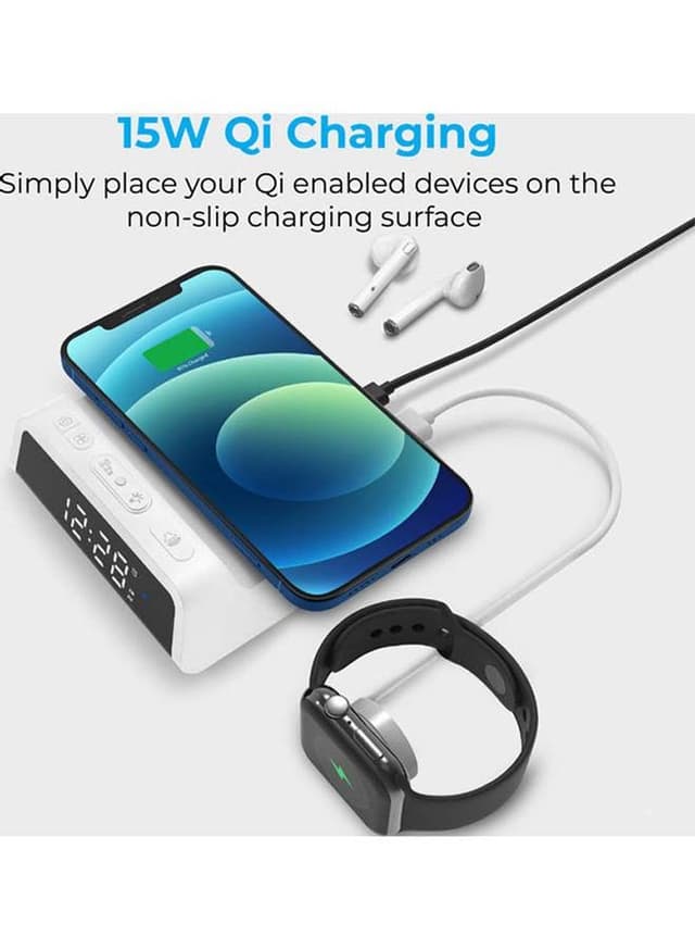 promate Alarm Clock With Qi Wireless Charger White