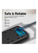 promate Premium Surge Protector Power Extension with 4M Cord Length, 3250W 6 AC Outlets, Fast Charging 3.4A 4 USB Ports Black