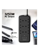 promate Premium Surge Protector Power Extension with 4M Cord Length, 3250W 6 AC Outlets, Fast Charging 3.4A 4 USB Ports Black