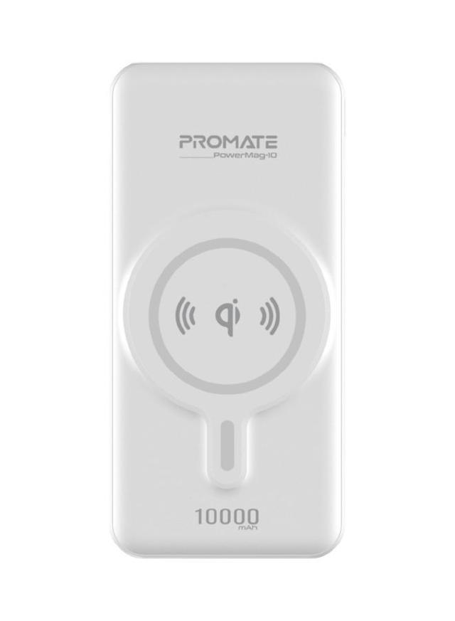 promate 10000 mAh Promate Magnetic Wireless Power Bank for iPhone 12, Magnetic 10W Qi Wireless Mag-Safe Battery Pack with 20W USB-C Power Delivery 2-way Charging Port and QC 3.0 Fast Charging Port for iPhone 12, Samsung, iPad Pro, PowerMag-10 White
