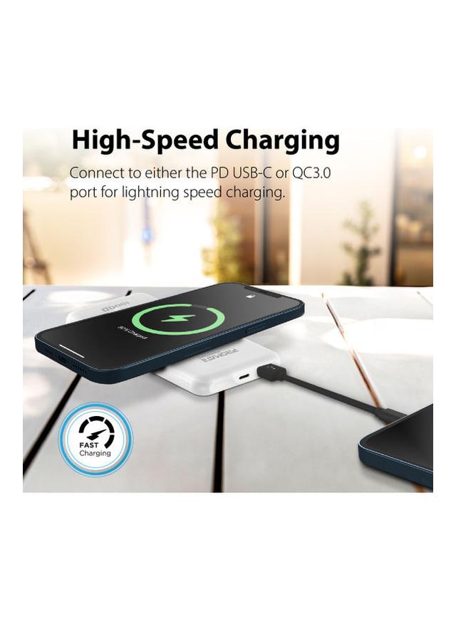 promate 10000 mAh Promate Magnetic Wireless Power Bank for iPhone 12, Magnetic 10W Qi Wireless Mag-Safe Battery Pack with 20W USB-C Power Delivery 2-way Charging Port and QC 3.0 Fast Charging Port for iPhone 12, Samsung, iPad Pro, PowerMag-10 White - SW1hZ2U6NTExNjkz