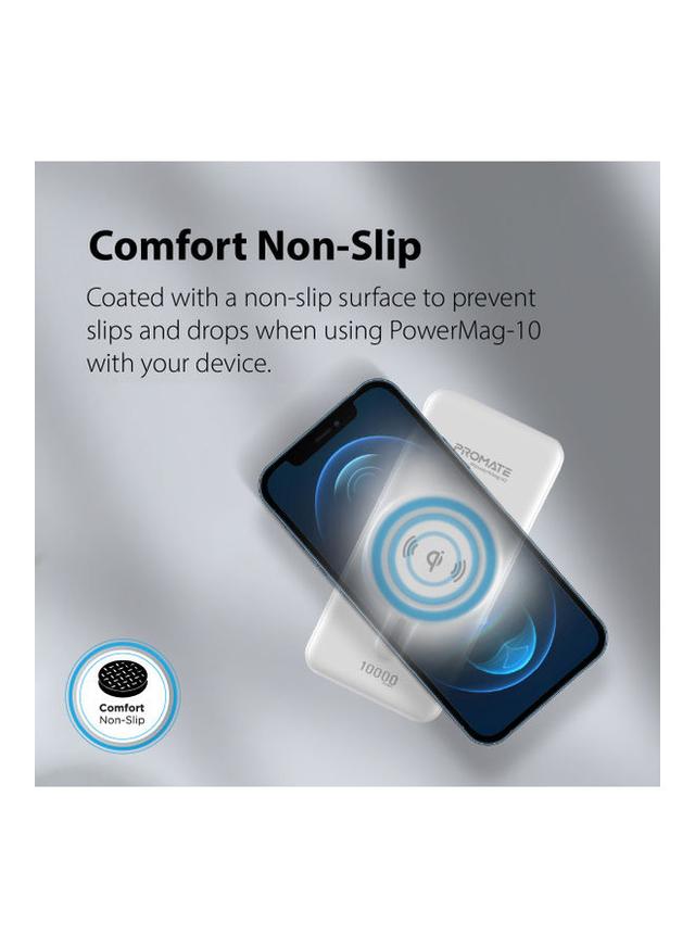 promate 10000 mAh Promate Magnetic Wireless Power Bank for iPhone 12, Magnetic 10W Qi Wireless Mag-Safe Battery Pack with 20W USB-C Power Delivery 2-way Charging Port and QC 3.0 Fast Charging Port for iPhone 12, Samsung, iPad Pro, PowerMag-10 White