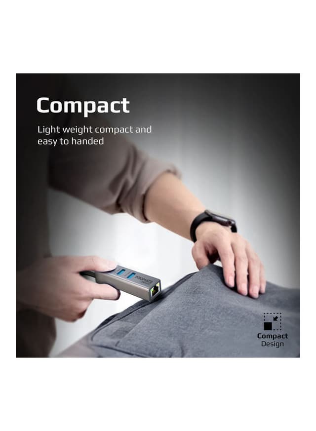 promate Multiport USB-C To 1000Mbps RJ45 Network Adapter And Ultra-Fast 3 USB Ports With 5 Gbps Data Transfer Speed Hub For Apple MacBook Pro/Air/iMac/iPad Pro/Surface/XPS/GigaHub-C Black