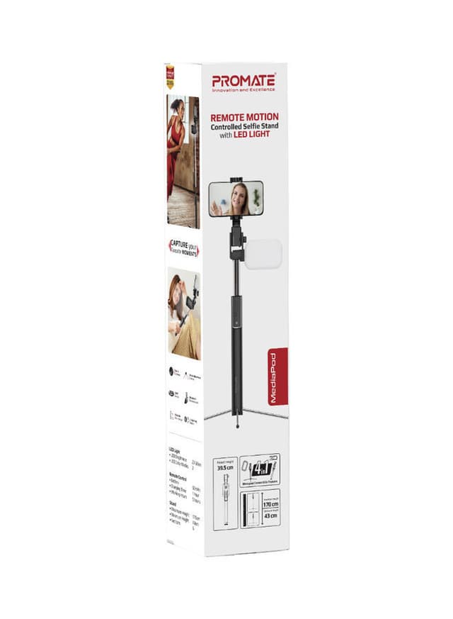 ترايبود للجوال ثلاثي أسود بروميت Promate Black Selfie Stick With Tripod Black