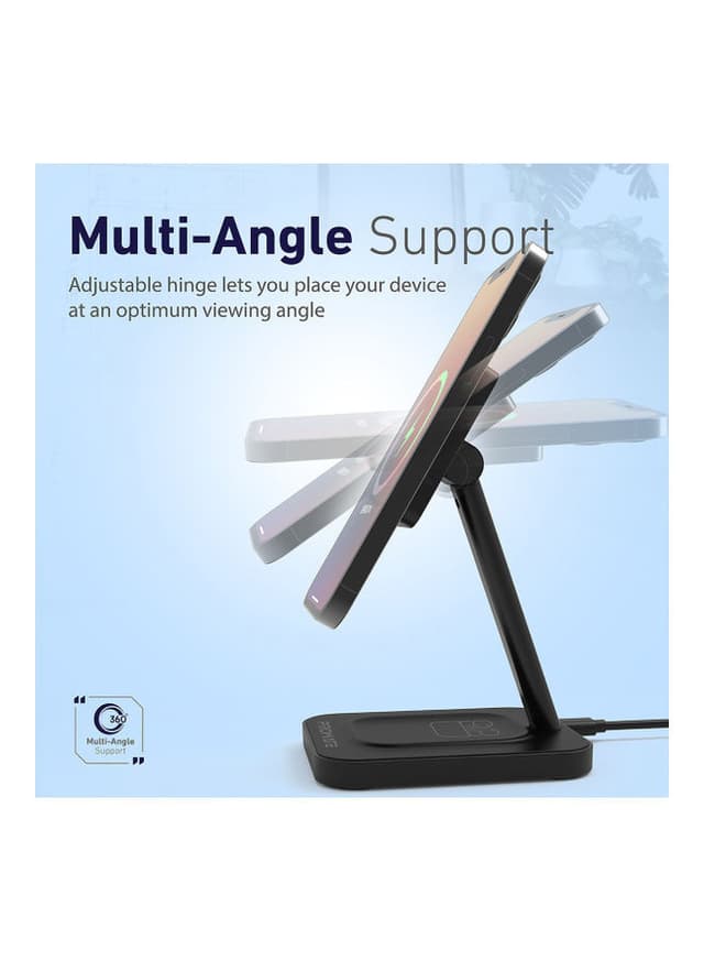 شاحن لاسلكي 15W أسود 2in1 Mag-Safe Fast Wireless Charger - promate