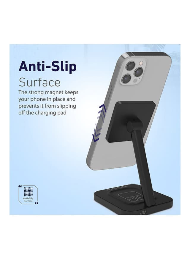 شاحن لاسلكي 15W أسود 2in1 Mag-Safe Fast Wireless Charger - promate