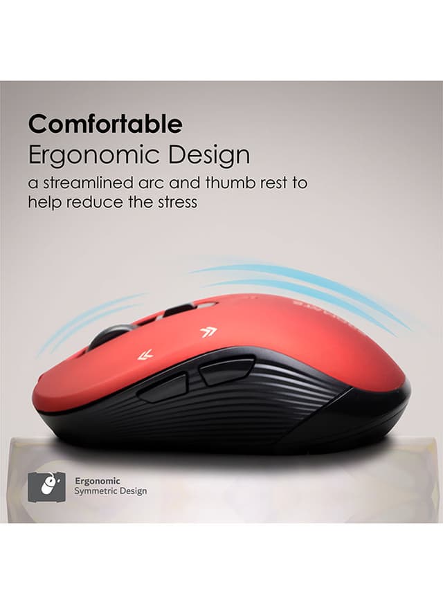 promate 2.4G Portable Optical Tracking Mouse with Mini USB Receiver, 800/1200/1600 DPI Switch, 10m Working Range and 6 Programmable Buttons Red - 201218