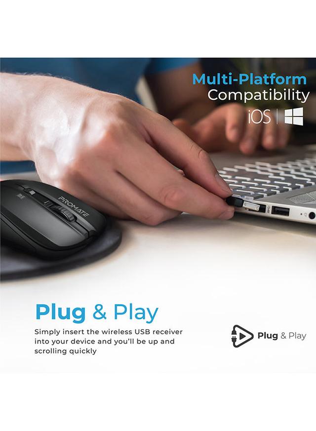 ماوس لاسلكية أسود Ambidextrous 2.4Ghz High-Precision Optical Mouse - Promate