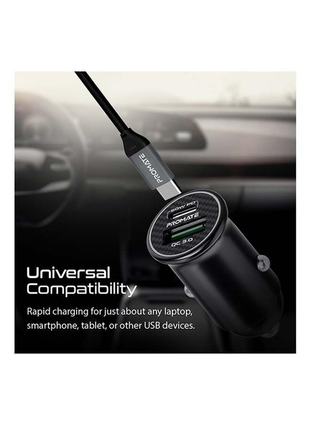 promate 60W Super-Fast Type-C Power Delivery Car Charger with 18W Quick Charge 3.0 USB Port Black - SW1hZ2U6NTEyMzI0