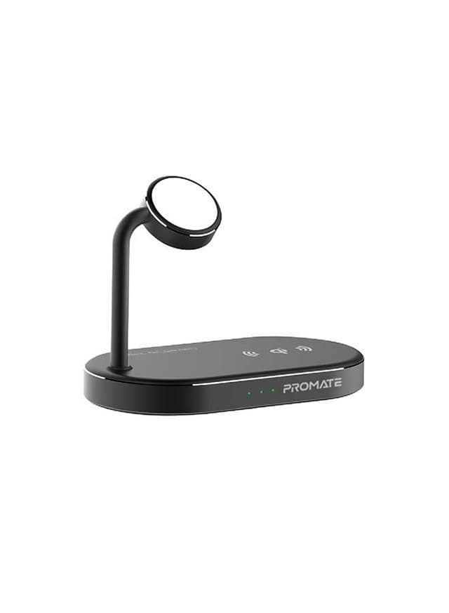 شاحن لاسلكي مكتبي سريع 3 في 1 لهواتف آبل أسود | promate Ultra-Fast 15W Qi-certified Desk Charging Dock