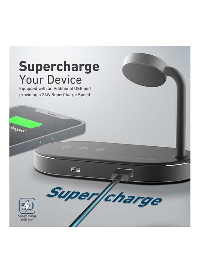 شاحن لاسلكي مكتبي سريع 3 في 1 لهواتف آبل أسود | promate Ultra-Fast 15W Qi-certified Desk Charging Dock