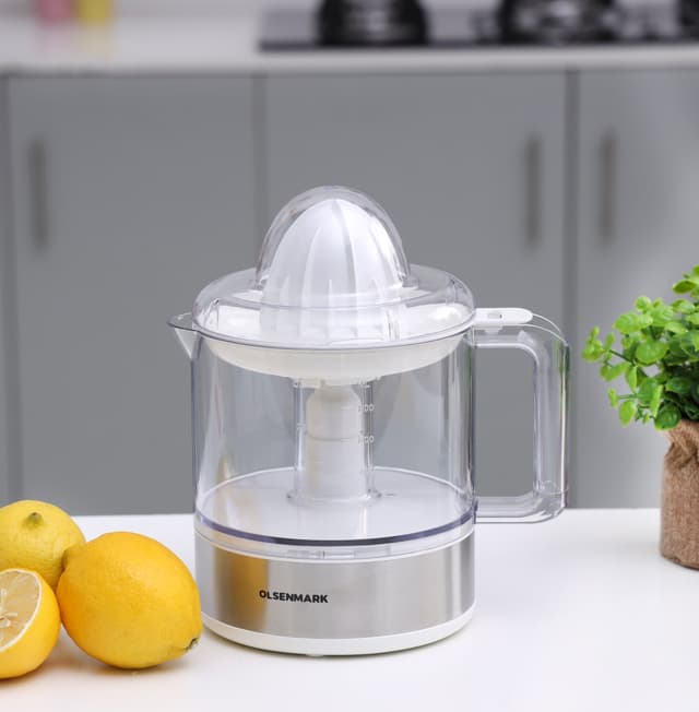 Olsenmark Citrus Juicer with Two Cones, 0.8L Capacity, OMCJ1818 | Transparent Jug & One Filter | Healthy Fresh Natural Juice Of Orange, Lemon & More
