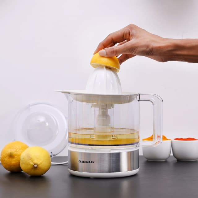 Olsenmark Citrus Juicer with Two Cones, 0.8L Capacity, OMCJ1818 | Transparent Jug & One Filter | Healthy Fresh Natural Juice Of Orange, Lemon & More