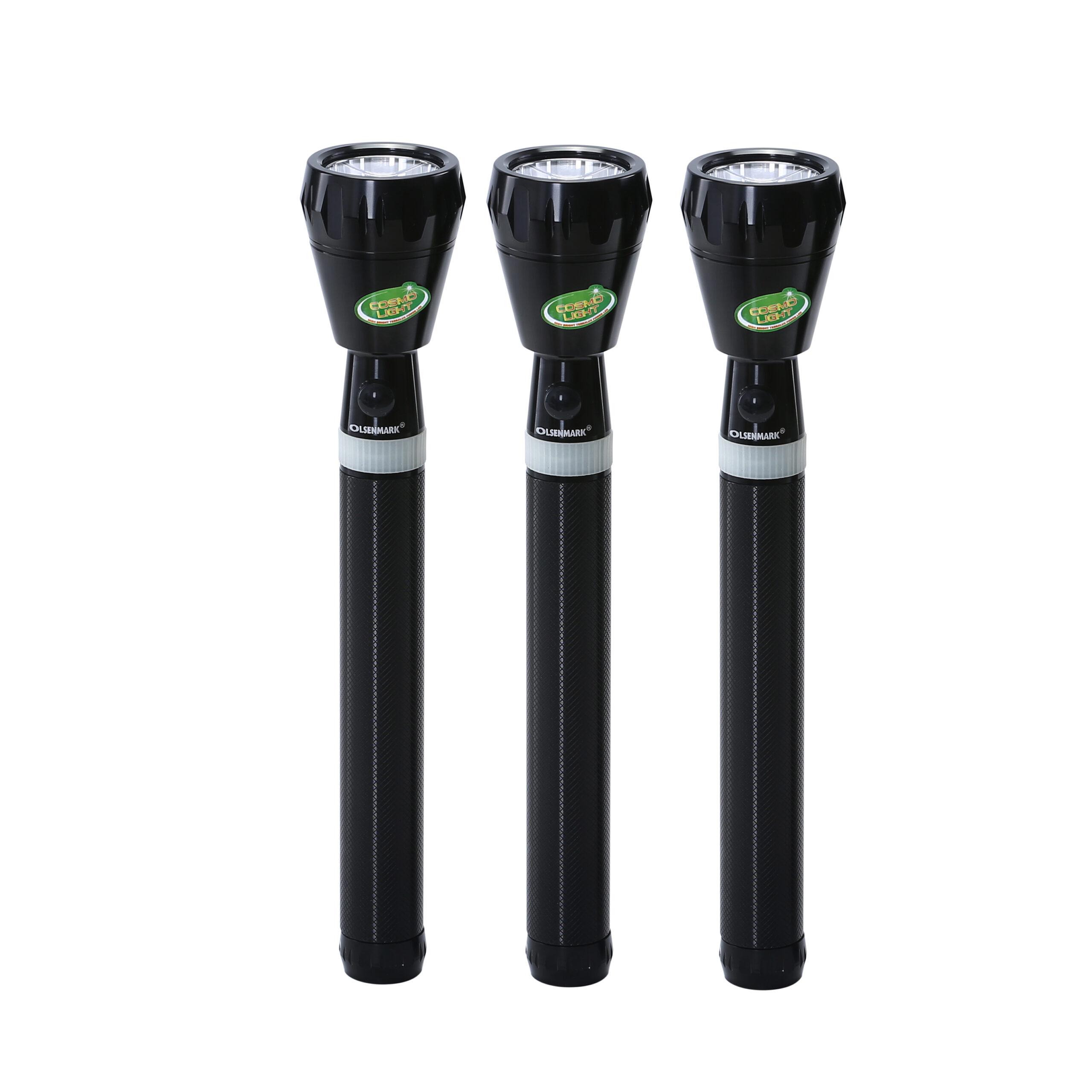 Olsenmark Rechargeable Led Flashlight - 3 Pcs - Super Bright Torch Light - Built-In 3000Mah Battery