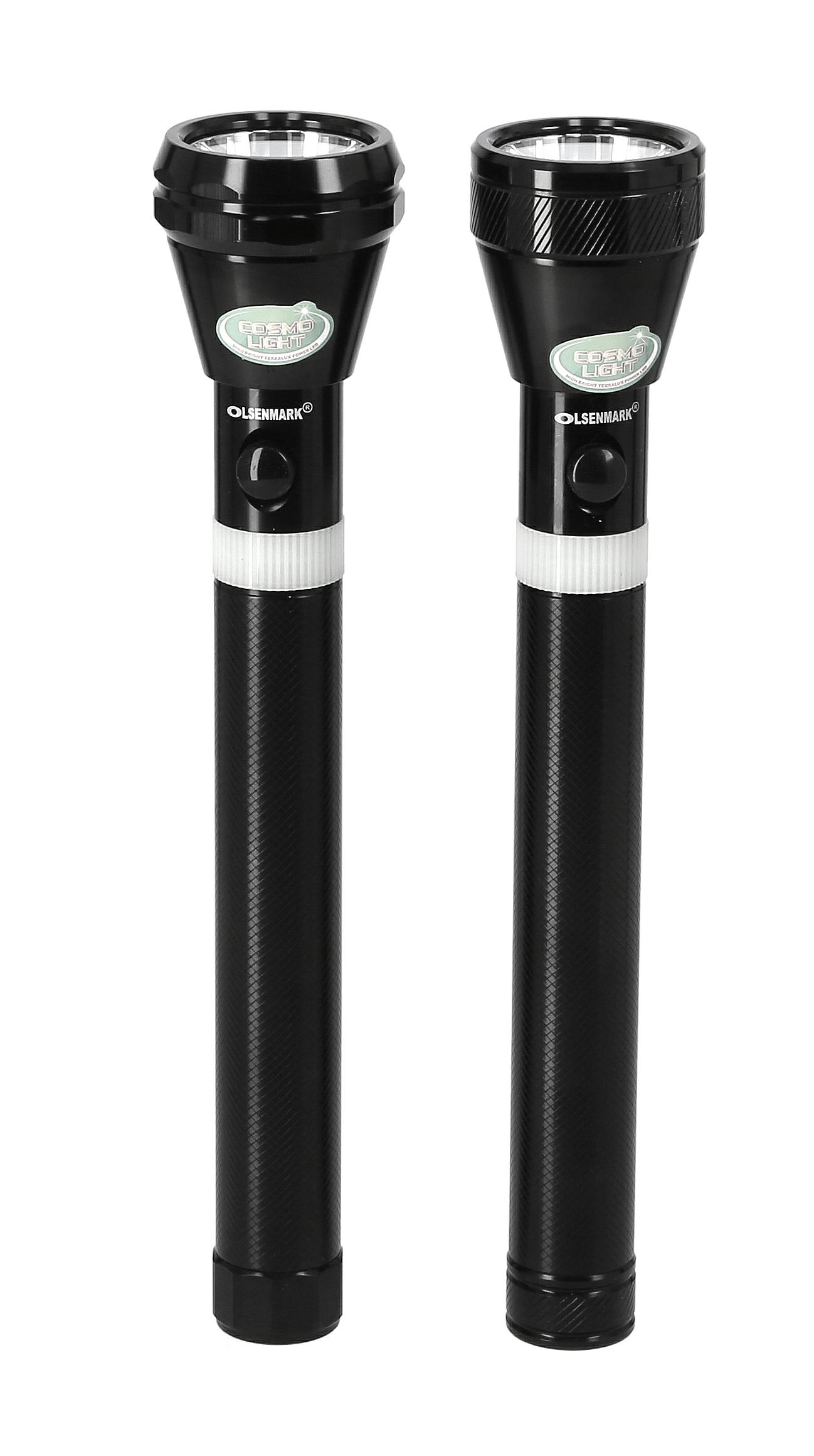 Olsenmark Rechargeable Led Flashlight - 2 Pcs - Super Bright Torch Light - Built-In 1900Mah Battery