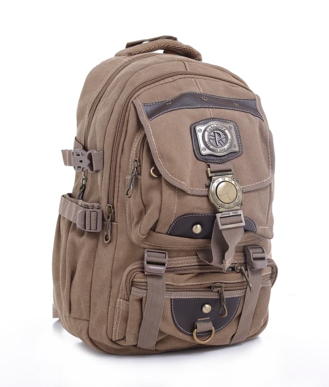 شنطة ظهر قياس 18 بوصة لون كاكي من بارا جون PARA JOHN Canvas Leather Backpack