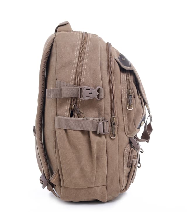 شنطة ظهر قياس 18 بوصة لون كاكي من بارا جون PARA JOHN Canvas Leather Backpack