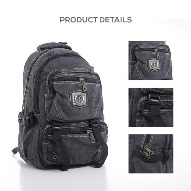 شنطة ظهر متعددة الإستخدامات قياس 20 إنش لون كحلي 20'' Canvas Leather Backpack Travel Backpack/Rucksack - Casual Daypack College Campus - PARA JOHN - SW1hZ2U6NDM4OTA4