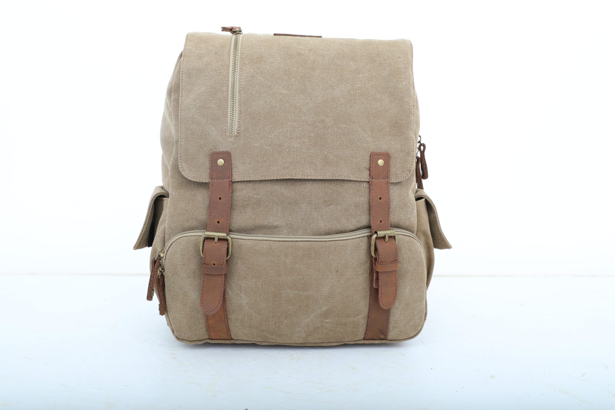 Canvy Leather Canvas Backpack - Vintage Rucksack 16oZ" Laptop Bag - Unisex Laptop Bag - Campus Book-Bag Multipurpose Business Vintage Travel Backpack - School Bag, Casual Rucksack