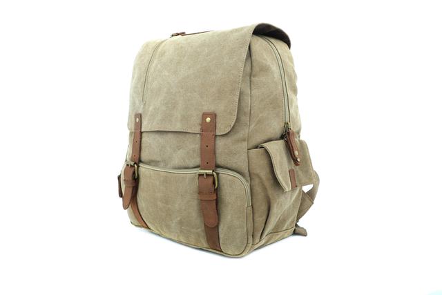 شنطة ظهر جلد لون بيج قياس 15 بوصة Leather Canvas Backpack - Canvy - SW1hZ2U6NDM5NDE3