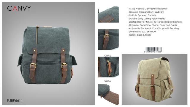 شنطة ظهر جلد لون بيج قياس 15 بوصة Leather Canvas Backpack - Canvy - SW1hZ2U6NDM5NDM1