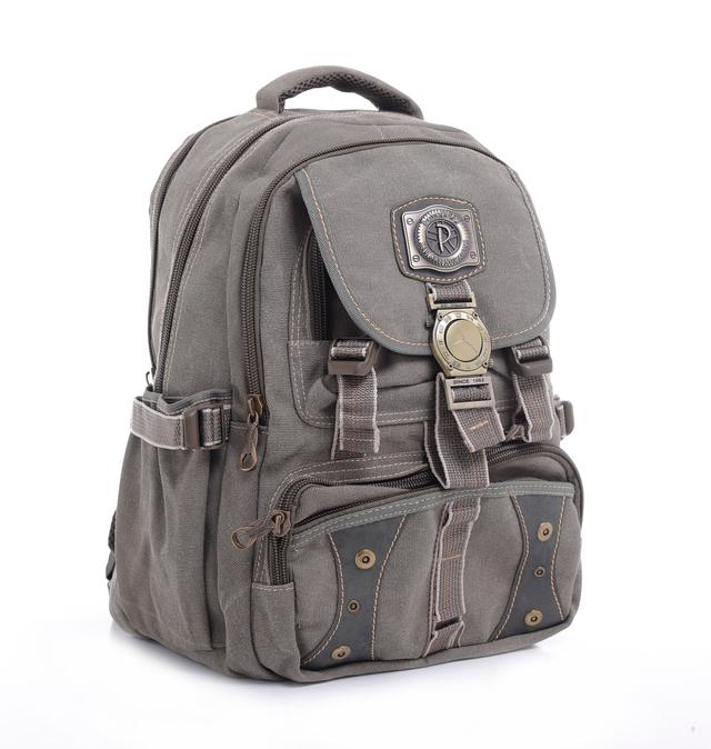 PARA JOHN 18'' Canvas Leather Backpack - Travel Backpack/Rucksack - Casual Daypack College Campus - SW1hZ2U6NDM4OTk4