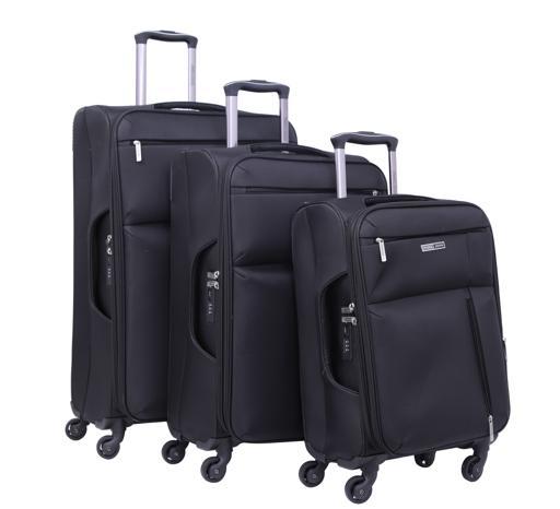 طقم حقائب سفر 3 حقائب مادة البوليستر بعجلات دوارة (20 ، 24 ، 28) بوصة أسود PARA JOHN - Soft Case 3 Pcs Luggage Set, Black - SW1hZ2U6NDM3MDU3