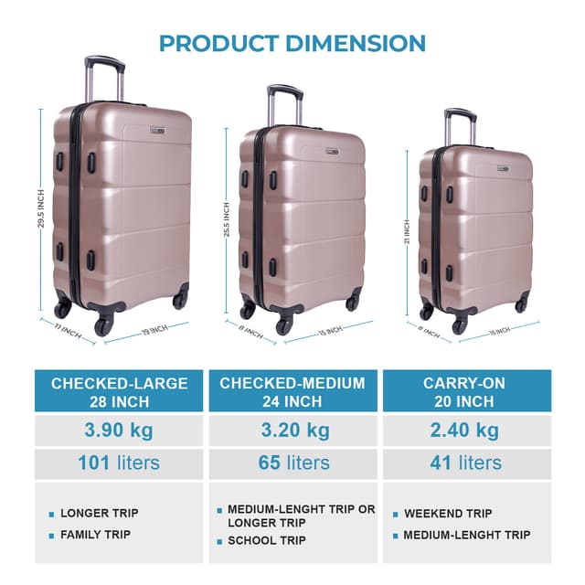 PARA JOHN Sphinx 3 Pcs Trolley Luggage Set, Champagne