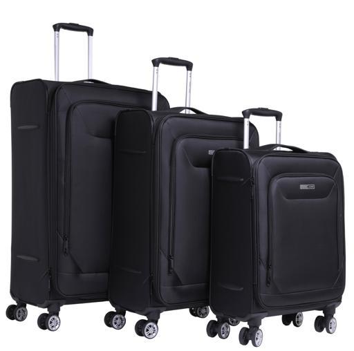 طقم حقائب سفر 3 حقائب مادة البوليستر بعجلات دوارة (20 ، 24 ، 28) بوصة أسود PARA JOHN - Diamond 3 Pcs Trolley Luggage Set, Black - SW1hZ2U6NDM2ODYz