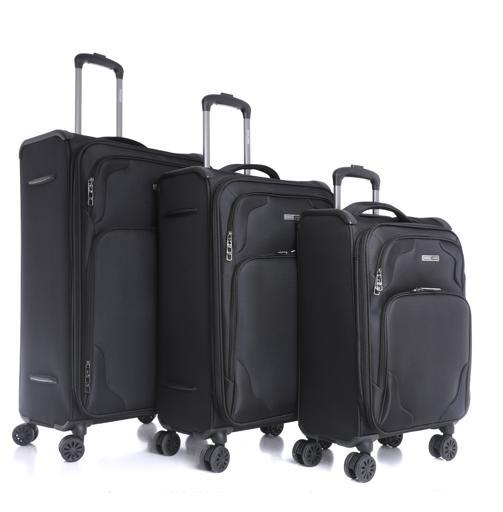 طقم حقائب سفر 3 حقائب مادة البوليستر بعجلات دوارة (20 ، 24 ، 28) بوصة أسود PARA JOHN - Opal 3 Pcs Trolley Luggage Set, Black - SW1hZ2U6NDM2OTA3