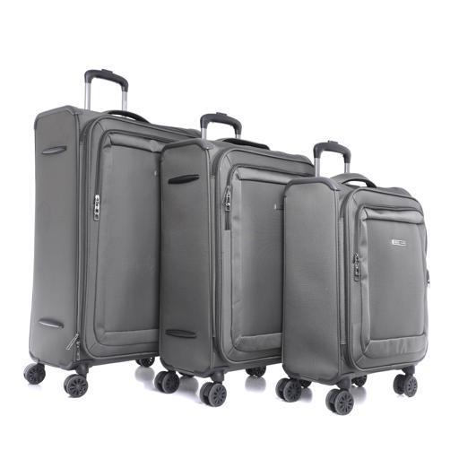 طقم حقائب سفر 3 حقائب مادة البوليستر بعجلات دوارة (20 ، 24 ، 28) بوصة رمادي PARA JOHN - Opal 3 Pcs Trolley Luggage Set, Grey - SW1hZ2U6NDM2OTUx