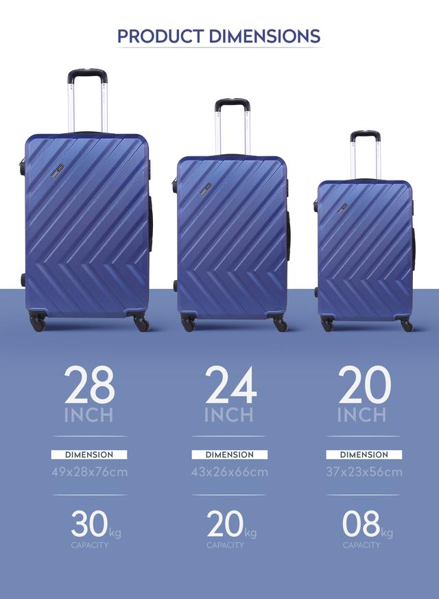 طقم حقائب سفر 3 حقائب مادة ABS بعجلات دوارة (20 ، 24 ، 28) بوصة كحلي PARA JOHN - PJTR3175  3 PCS ABS TROLLEY SET NAVY - SW1hZ2U6NDM3NjA3