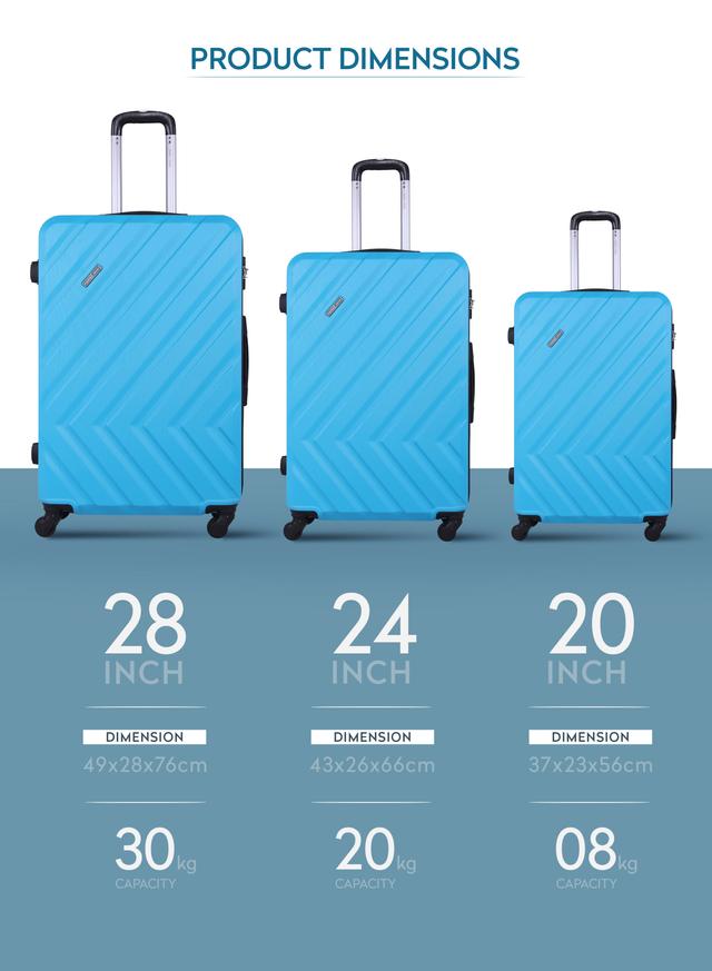 طقم حقائب سفر 3 حقائب مادة ABS بعجلات دوارة (20 ، 24 ، 28) بوصة أزرق سماوي PARA JOHN - PJTR3175  3 PCS ABS TROLLEY SET  SKY BLUE - SW1hZ2U6NDM3NjI5
