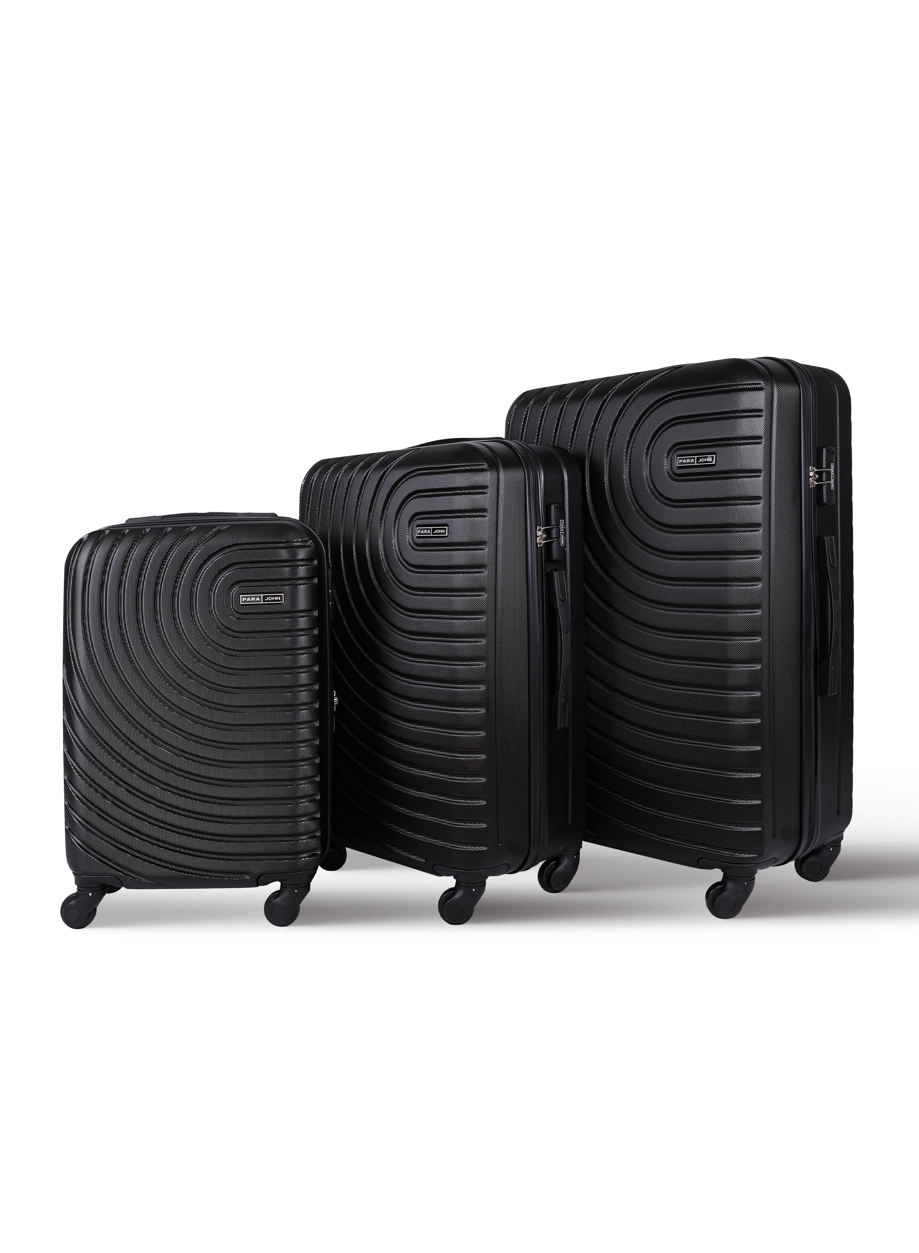 PARA JOHN 3-Piece Hard side ABS Luggage Trolley Set 20/24/28 Inch Black