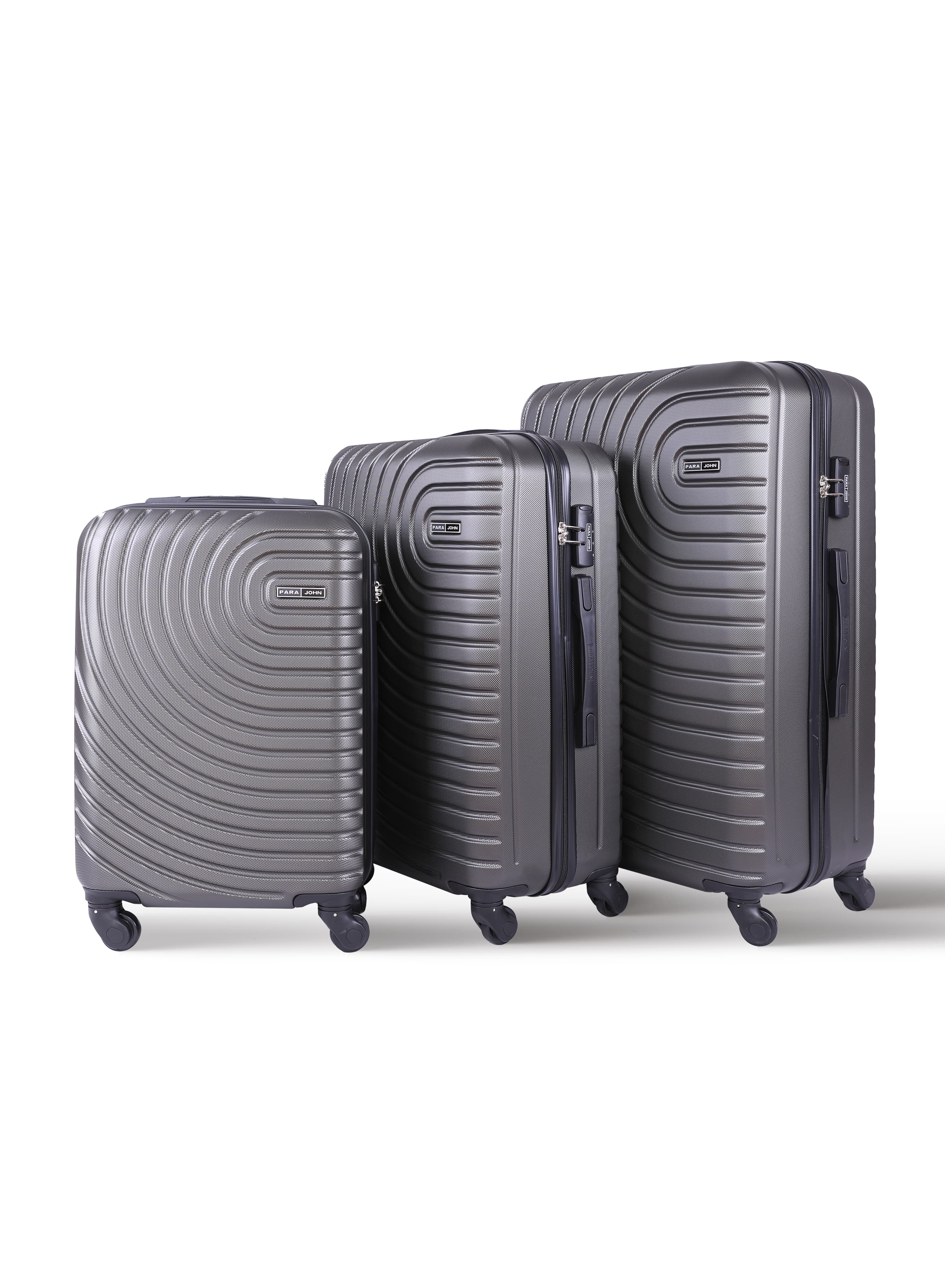 PARA JOHN 3-Piece Hard side ABS Luggage Trolley Set 20/24/28 Inch Dark Grey