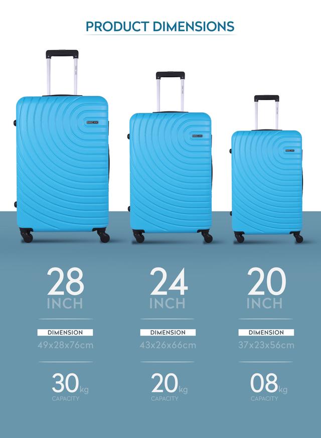 طقم حقائب سفر 3 حقائب مادة ABS بعجلات دوارة (20 ، 24 ، 28) بوصة أزرق سماوي PARA JOHN - 3-Piece Hard side ABS Luggage Trolley Set 20/24/28 Inch Sky Blue - SW1hZ2U6NDM3NjE4