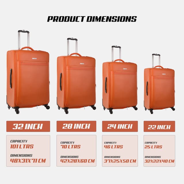 PARA JOHN 4 Pcs Travel Luggage Suitcase Trolley Set - Trolley Bag, Carry On Hand Cabin Luggage Bag – PVC Leather Cabin Trolley Bag – Cabin size suitcase for Business Travellers - (16’’ 20’’ - 190131