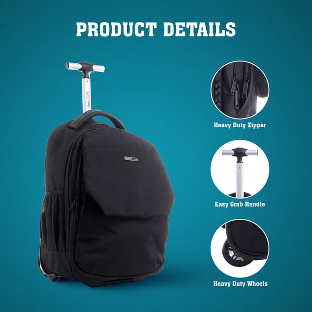 شنطة ظهر قياس 20 بوصة مع عجلات لون أسود Rolling Wheeled Backpack, 20’’ Business Travel Laptop Backpack - PARA JOHN - 196005