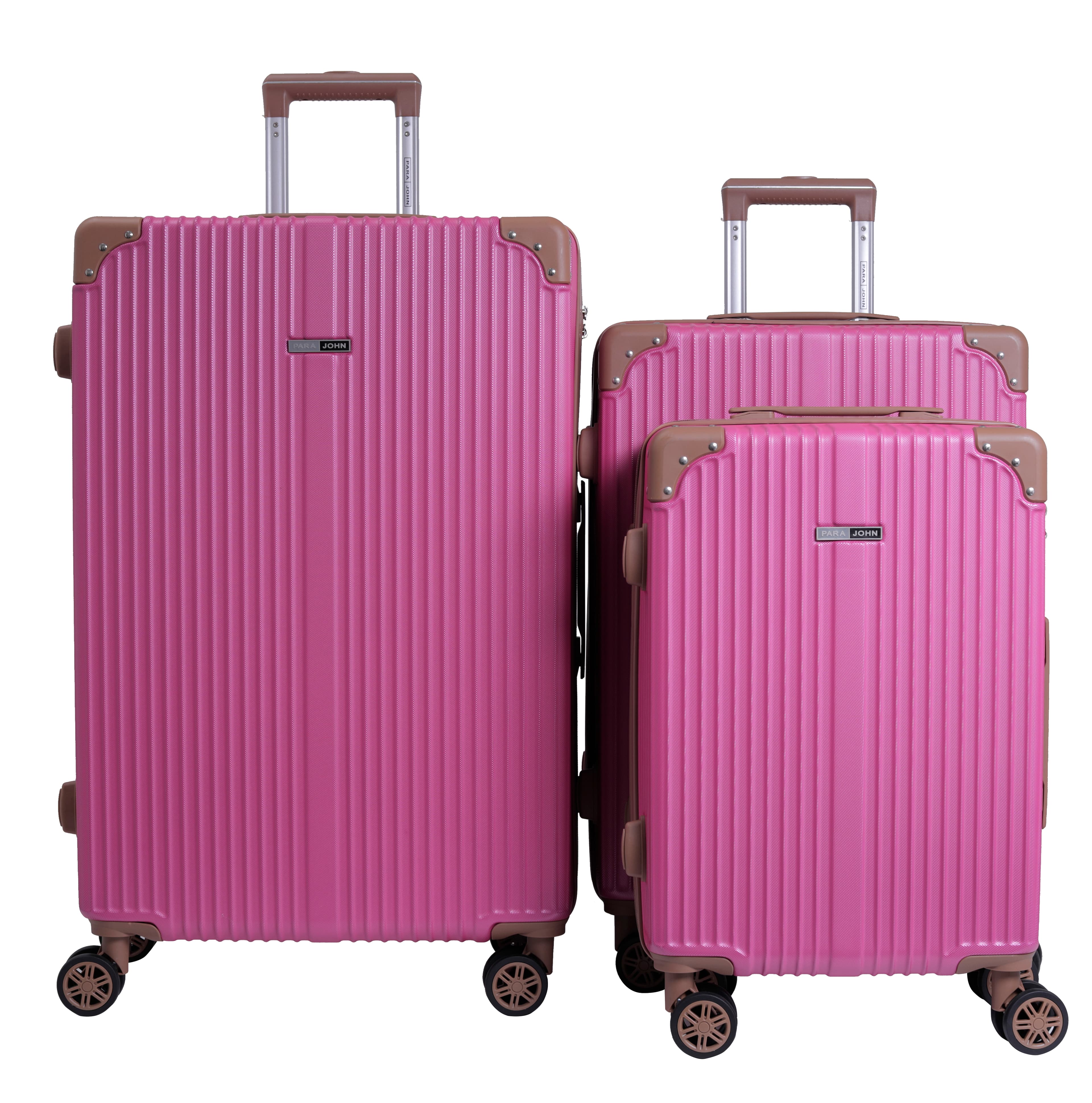 طقم حقائب سفر 3 حقائب مادة PP بعجلات دوارة (20 ، 24 ، 28) بوصة زهري غامق PARA JOHN - Travel Luggage Suitcase Set of 3 - Trolley Bag, Carry On Hand Cabin Luggage Bag - Lightweight (20 ، 24 ، 28) inch