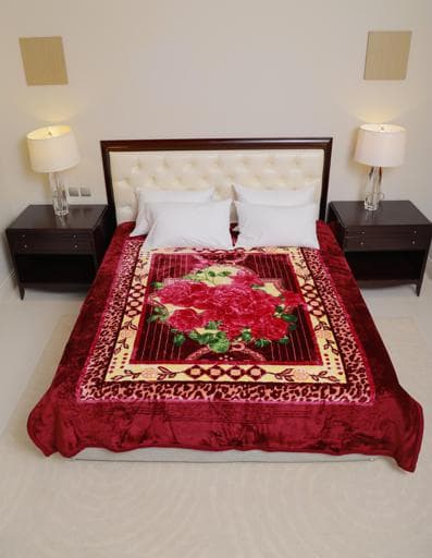 PARRY LIFE Emarati Floral Maroon Bordered Double 2 Ply Embossed Blanket 200*240 Cm,Soft And Warm - SW1hZ2U6NDYyMTc0