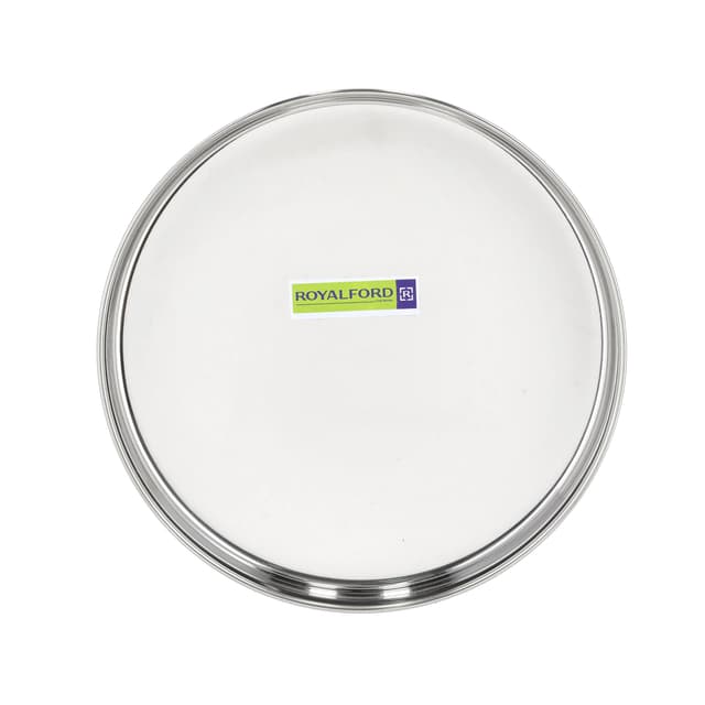 Royalford Khumcha Plate, Stainless Steel,28cm, RF10160 - Dinner Plate for Kids, Toddlers, Children, Feeding Serving Camping Plates, Reusable and Dishwasher Safe, Heavy Duty Kitchenware Round Plate, Thali Plate - 194205