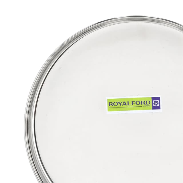 Royalford Khumcha Plate, Stainless Steel,28cm, RF10160 - Dinner Plate for Kids, Toddlers, Children, Feeding Serving Camping Plates, Reusable and Dishwasher Safe, Heavy Duty Kitchenware Round Plate, Thali Plate - 194206